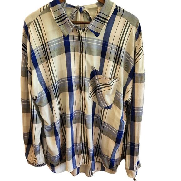 Sanctuary Women's Boyfriend Plaid Tie Back Button Front Shirt Size Medium - Picture 2 of 6